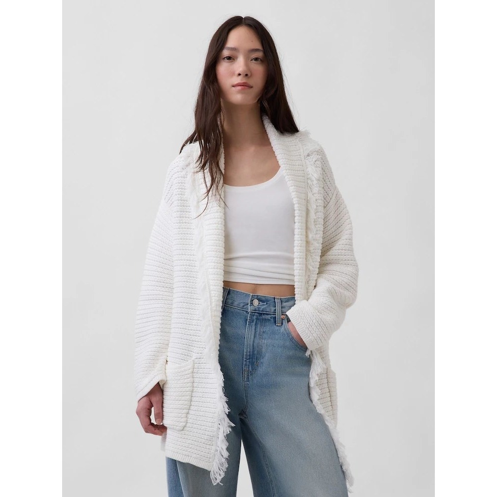 Gap Fringed Belted Cardigan Sweater